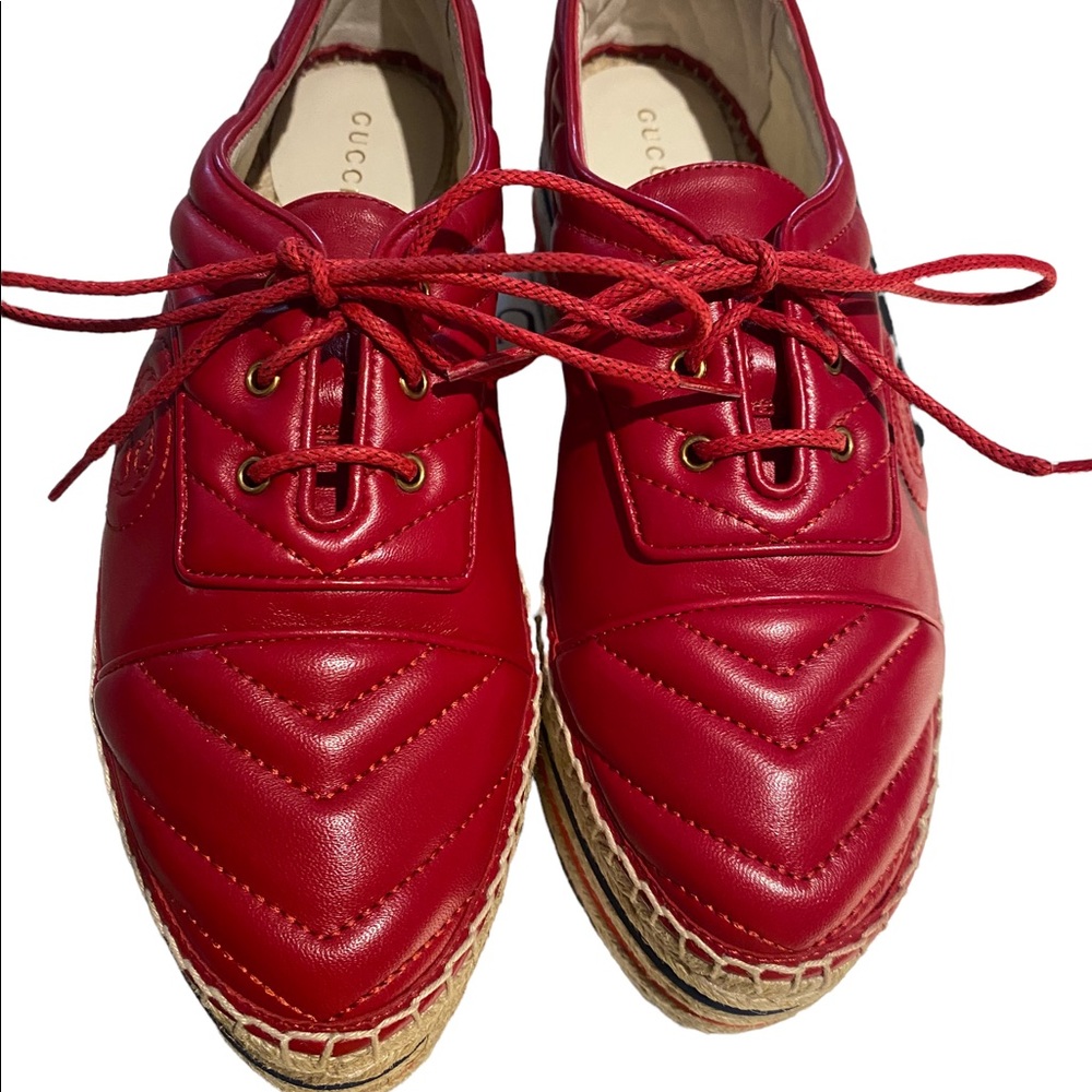 👟Red Leather Napa Charlotte with Laces. Wedges GG